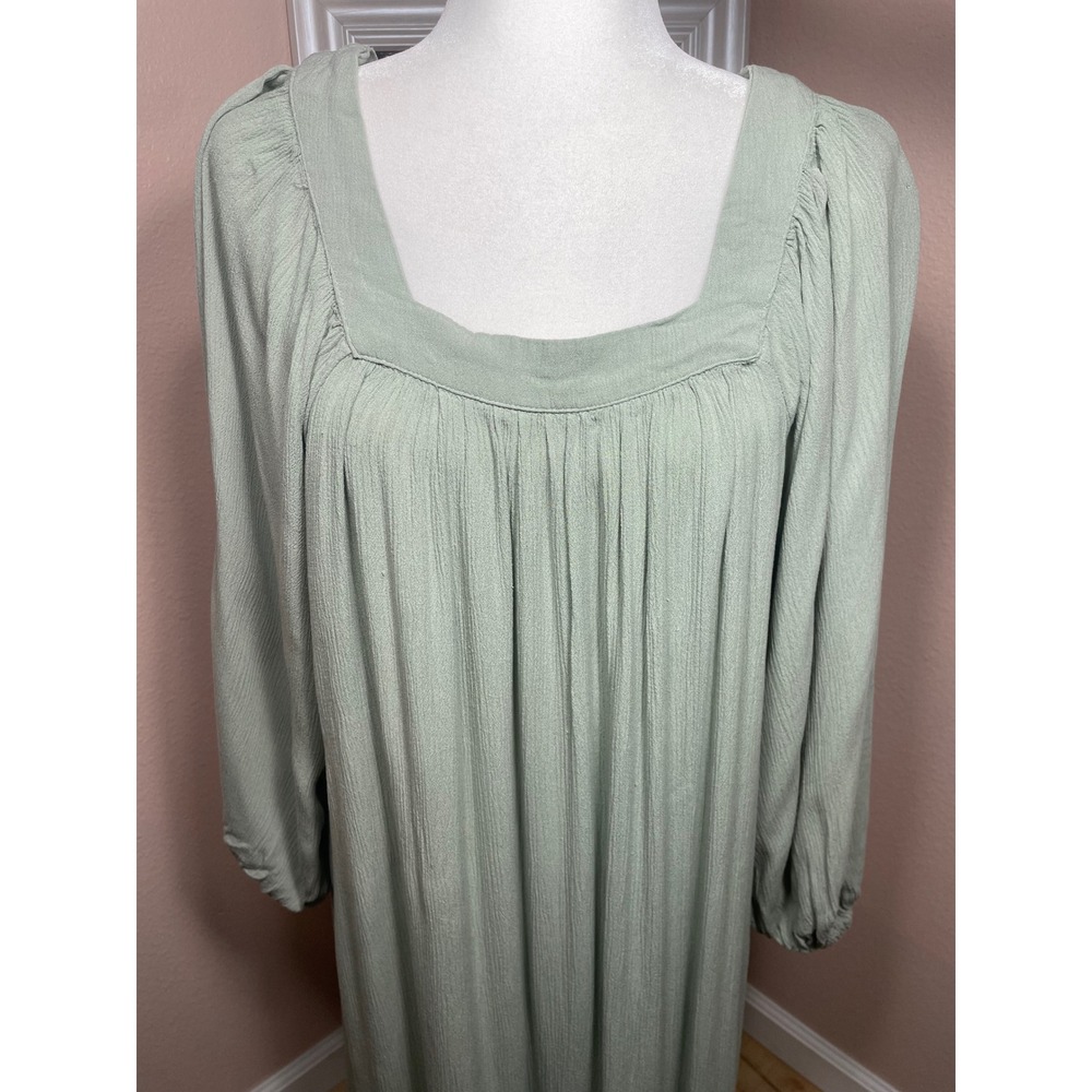 Mango MNG Sage Green Square Neck Maxi Dress Balloon Sleeve Sage Green Small 4